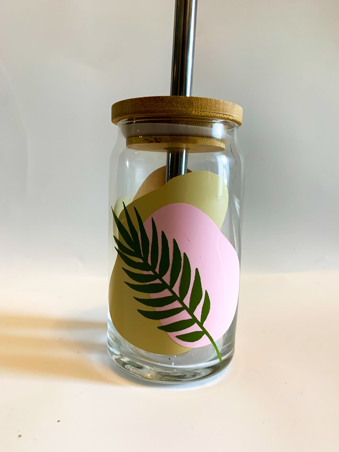 Coffee Cup Pink and Tan Boho Blob w/ Lid and Straw