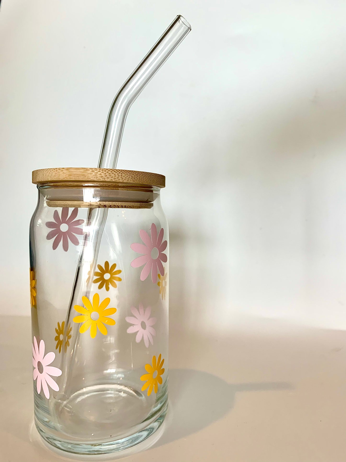 Cup Daisy Yellow and Pink w/ Lid and Straw