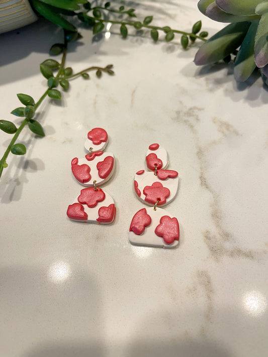 Earrings Drop Stud White Pink Flower