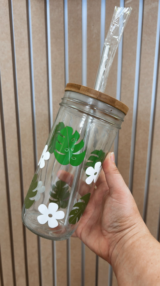 24 Oz Cup Monstera with Flowers